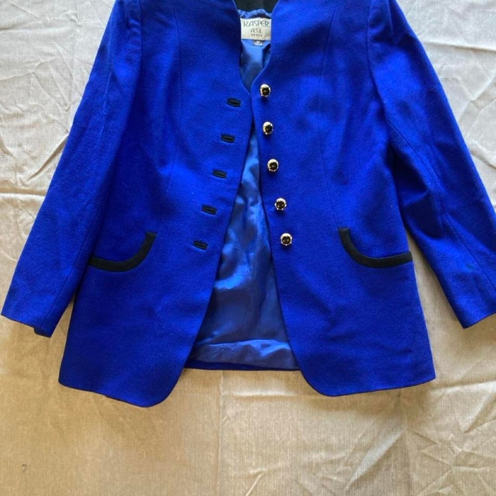 Vintage Kasper ASL small royal blue blazer Funky business artsy old money wool